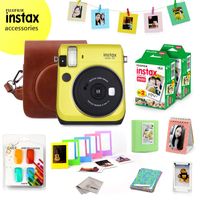 Fujifilm Instax Mini 70 Bundle (Yellow) - Fuji Camera Instant Film (40 Sheets) + 9-in-1 Accessory Bundle - Carry Case, 4 Color Filters, 2 Photo Albums, Assorted Frames & Much More