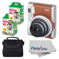 Fujifilm INSTAX Mini 90 Neo Classic Instant Camera (Brown) With 2x Fujifilm Instax Mini 20 Pack Instant Film (40 Shots) + Compact Camera Case + Cleaning Cloth - Instant Camera Bundle