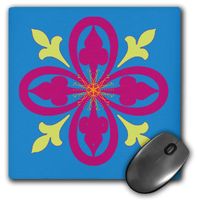 3dRose LLC 8 x 8 x 0.25 Inches Mouse Pad, Pink/Green Elegant Design on Bright Blue (mp_45422_1)