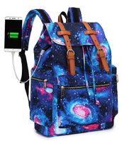School Backpack Women Men College Bookbag Lady Travel Rucksack 15.6Inch Laptop Bag (Galaxy Blue-USB)