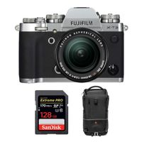 Fujifilm X-T3 Mirrorless 4K Digital Camera with 18-55mm Lens (Silver) with Manfrotto Advanced Tri Camera Backpack Accessory Bundle