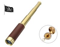 Laupha Retro Pirate Telescope Zoomable 25x30 Spyglass Portable Collapsible Handheld Telescope Vintage Monocular for Kids & Survival Gear Compass Pocket Military Compass for Camping Boating