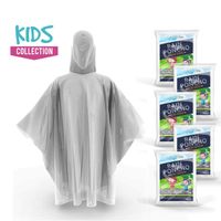 Hagon PRO Disposable Rain Ponchos for Kids (5 Pack) Premium Quality 50% Thicker - 100% Waterproof Emergency Rain Ponchos with Hood - for Concerts, Amusement Parks, Camping (Clear Kids 5 Pack)