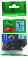 LM Tapes - Premium 3/8" Black Print on Blue Label (9mm 0.35 Laminated) Compatible with P-Touch TZe-521 Tape and Comes with Great Tape Color/Size Guide for Easy reordering.