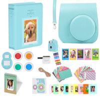 Fujifilm Instax Mini 9/8 Accessories Bundle - ICE Blue Fuji 12 PC Kit Includes Groovy Case/Creative Hanging Frames/Photo Album/Filters/Selfie Lens/ 60 Stickers/Gift Box