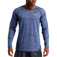 Pervobs Men's Stretchy Long Sleeve Fitness Training T-Shirt Outdoor Sports Blouse Top(L, Blue)