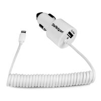 StarTech.com Dual Port Car Charger w/Apple 8-pin Lightning Connector & USB Port - High Power (21W / 4.2A) - Dual iPad Car Charger (USBLT2PCARW)