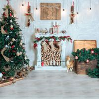 GoodsFederation 10x10ft Christmas Photo Backdrops Christmas Tree Fireplace Christmas Elk Deer Photography Background for Christmas Party Customized Pictorial Cloth Backdrops Studio Props SDJ-209