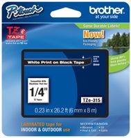 Genuine Brother 1/4" (6mm) White on Black TZe P-touch Tape for Brother PT-2730, PT2730 Label Maker