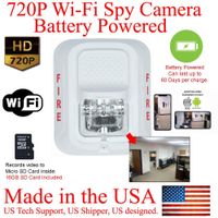 SecureGuard WiFi 60 Day Battery Powered 720P Fire Alarm Strobe Light Hidden Spy Camera (New Model White, 60 Day Battery, 16GB SD, 720P Resolution)
