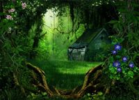 Leowefowa 7X5FT Vinyl Spring Backdrop Jungle Forest Fairytale Vintage House Old Tree Branch Flowers Grass Field Green Vine Sunshine Nature Photography Background Kids Adults Photo Studio Props
