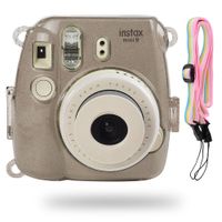 Katia Glitter Case Compatible for Fujifilm Instax Mini 9 / Mini 8 Instant Film Camera with Rainbow Strap (Smokey White)