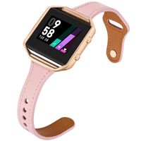 Aiseve Slim Leather Bands Compatible for Fitbit Blaze, Thin Tapered Wristband Rose Gold Metal Frame Clasp for Fitbit Blaze Small Large Women Men (Small, Pink/Rose Gold)