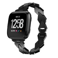aczer-Y Fitbit Versa Metal Band Rose Gold Accessories Bracelet Small Large, Stainless Steel Replacement Band with Folding Clasp Strap for Fitbit Versa Smart Watch Bands Wristband Women Men (c-Black)