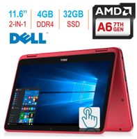 2018 Newest Dell Inspiron 11.6-inch 3000 2-in-1 Touchscreen Laptop/Tablet PC, 7th Gen AMD A6-9220e 2.5GHz Processor, 4GB 2400MHz DDR4, 32GB SSD, Bluetooth, WiFi, MaxxAudio, No DVD, Windows 10-RED