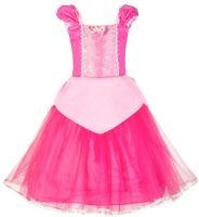 Okidokiyo Little Girls Princess Aurora Costume Halloween Party Dress Up (Toddler Pink, 2T)