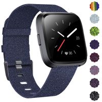 DAIKA Woven Bands Compatible with Fitbit Versa 2 /Versa/Versa Lite Stylish Fabric Wristbands with Stainless Steel Buckle Fits for Women Men, Large Small (Large Size : 7.1"-9.1", Blue)