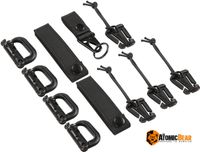The Atomic Bear Kit of 11 Attachments for 1" Webbing Molle Bags, Tactical Backpack, Tactical Vest - 4 Grimlock Locking D-Ring Carabiner Clips - 4 Molle Elastic Strings - 2 Straps 4" MOD Tac Tie