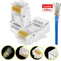 RJ45 Cat6 Cat5 Connector Gold Plated 8P8C Ethernet Pass Through Plug(50Pack)