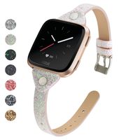 MEFEO Compatible for Fitbit Versa Bands, Bling Leather Slim Band Glitter Strap Wristband Replacment for Fitbit Versa/Versa 2/Versa Lite/Versa SE Women (White Shiny)