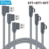 Type C Cable, Linwood 3ft 6ft 10ft Right Angle 90° Nylon Braided Cord USB C Charger for Samsung Galaxy S9/S8+, Google Pixel XL, LG G5/G6/V20,ZTE Zmax Pro Z981,HTC 11,Nexus 6P 5X (Angled-Grey)