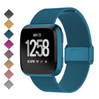 SMEECO Metal Band for Fitbit Versa 2 Stainless Steel Strong Magnetic Loop Smartwatch Replacement Mesh Wristband for Men Women Universal Use for Fitbit Versa/Versa Lite Edition/SE Small(Marina Blue)