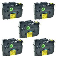 NineLeaf 5PK Laminated Compatible P-Touch Label Tape Replacement for Brother TZ-641 TZe-641 TZe641 (3/4" X 26.2', 18mm x 8m, Black on Yellow)