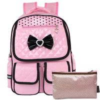 kilofly Girls PU Leather Laptop School Bag Travel Backpack + Zippered Pouch Set