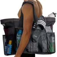 Extra Large Beach Bags and Totes / 30" XXL Mesh Tote Bag with Pockets & Zipper, Heavy Duty, Lightweight & Foldable - Oversized Carry Tote Bag for Towels, Perfect to Carry all items for Your Family