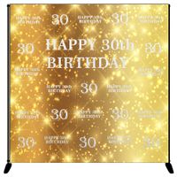 Mehofoto 30th Birthday Backdrop Gold Silver Step and Repeat Birthday Photography Background 8x8ft Vinyl 30th Birthday Party Banner, Party Decoration Supplies