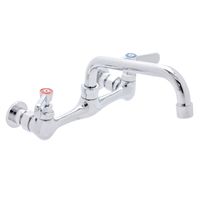 DuraSteel Commercial Duty Wall Mount Faucet - 8" Center with 6" Swing Nozzle Spout - Dual Lever Handles - Chrome Polished and Brass Constructed Body - NSF Approved