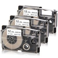 Absonic XR-12WE XR-12WE2S Label Tape Cartridges Compatible for KL-60 KL-100 KL-120 KL-750 KL-750B KL-780 KL-820 KL-7000 KL-7200 KL-8100 EZ-Label Printer, 1/2" x 26', 12mm x 8m, Black on White, 3-Pack