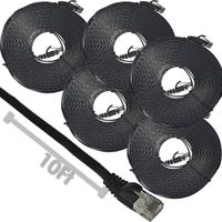 CAT6 Flat Patch Cord UTP Network Ethernet Stranded Booted Cable - 10 FT (Black) - 5 Pack