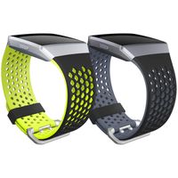 SKYLET Compatible with Fitbit Ionic Bands, 2 Pack Soft Silicone Breathable Replacement Wristband Compatible with Fitbit Ionic Smart Watch with Buckle (No Tracker)[Black-Gray&Black-Yellow, Small]