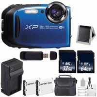 Fujifilm FinePix XP80 16.4 MP CMOS WiFi Waterproof Digital Camera (Blue) + Battery + Charger + 32GB SDHC Memory Card + 64GB SDXC Memory Card + Carrying Case + Deluxe Starter Kit Bundle