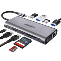 USB C Hub, USB-C Laptop Docking Station, LUDTOM Triple Display Type C Dock Station Adapter with 2 HDMI,VGA,PD 3.0 Type C Port,SD TF Card Reader,4 USB Ports Compatible for MacBook,Other USBC Laptop