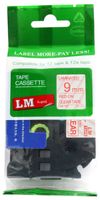 LM Tapes - Premium 3/8" Red Print on Clear Label (9mm 0.35 Laminated) Compatible with P-Touch TZe-122 Tape and Comes with Great Tape Color/Size Guide for Easy reordering.