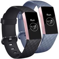 Tobfit Bands Compatible with Fitbit Charge 3/Charge 3 SE Bands for Women Men, Classic Replacement Accessories Sports Wristbands, 2 Pack (Black/Blue Grey, Small)