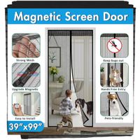 Magnetic Screen Door Cover IKSTAR Double Mesh Curtain with Full Frame Hook&Loop Instant Mesh Door for Front Door and Home Outside Kids/Pets Walk Through Easily Fit Door Size Up to 36"x98" Max