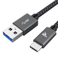 RAMPOW USB-C Quick Charging Cable, Certified (6.5ft, USB 3.0, Space Gray) Double-Braided & Durable Type-C Charger Cord Compatible with Android, Samsung Galaxy S9/S8, Note 9, LG, HTC and More