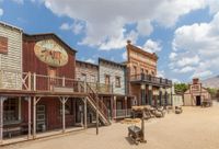 LFEEY 7x5ft Western Scenery Photography Backdrop Blue Sky Far West Adventure Old Vintage Villiage Town Building House Photo Background Travel Photo Studio Props