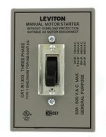 Leviton N1303-DS 30 Amp, 600 Volt, Toggle Three-Pole AC Motor Starter, Suitable as Motor Disconnect, In Type 1 Metal Enclosure, Industrial Grade, Grounded, Gray