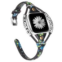 TOYOUTHS Leather Strap Compatible with Fitbit Versa/Versa 2 Bands for Women Slim Genuine Leather Wristbands Replacement Versa Lite Special Edition Dressy Handmade Accessories Black/Blue Floral