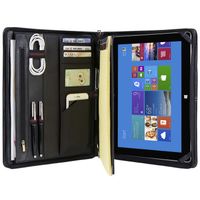 Genuine Leather Business Portfolio Professional Organizer Letter Size A4 Document Folder Notepad Padfolio Case for Men & Women, with Zipperd Closure, for Microsoft Surface Pro 3/Pro 4