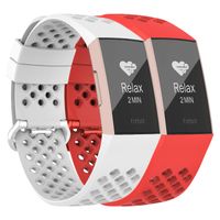 adepoy Compatible with Fitbit Charge 3 Bands for Women Men, Breathable with Air Holes Replacement Wristbands for Fitbit Charge 3 and Fitbit Charge 3 SE, White, Red, Large