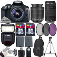 Canon EOS Rebel T6 DSLR Camera + 18-55mm IS II Lens + Canon 75-300mm Lens + Canon Speedlite 430EX III RT + 64GB Storage + Backup Battery + UV-CPL-FLD Filter Kit + Wrist Grip - International Version