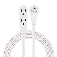 GE Indoor Office Extension Cord, Extra Long 8ft Power Cable, 3 Grounded Outlets, 3 Prong, Low-Profile Right Angle Flat Plug, 16 Gauge, UL Listed, White, 50251