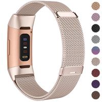 HAPAW Bands Compatible with Fitbit Charge 3, Women Men Metal Stainless Steel Replacement Accessories Straps Bracelet Compatible with Fitbit Charge 3 SE Fitness Tracker Small Large