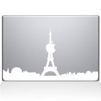 The Decal Guru 2070-MAC-13P-W Paris City Skyline Decal Vinyl Sticker, White, 13" MacBook Pro (2015 & Older)
