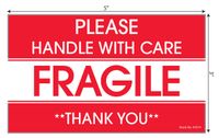 Tabbies Shipping & Handling Labels Fluorescent Red, 3"W x 5"H"Please Handle with Care." 500 Labels/Roll, 12 Rolls Per Box (43574)